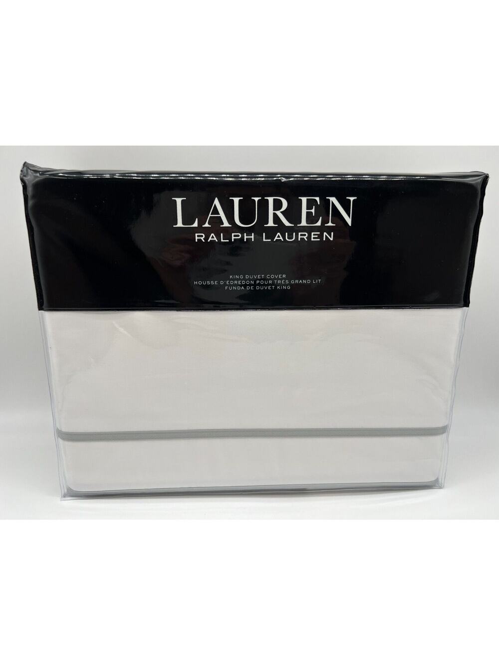 Ralph Lauren Spencer Border Satin Duvet Cover White/Sage 108 X 96 $420 NWT